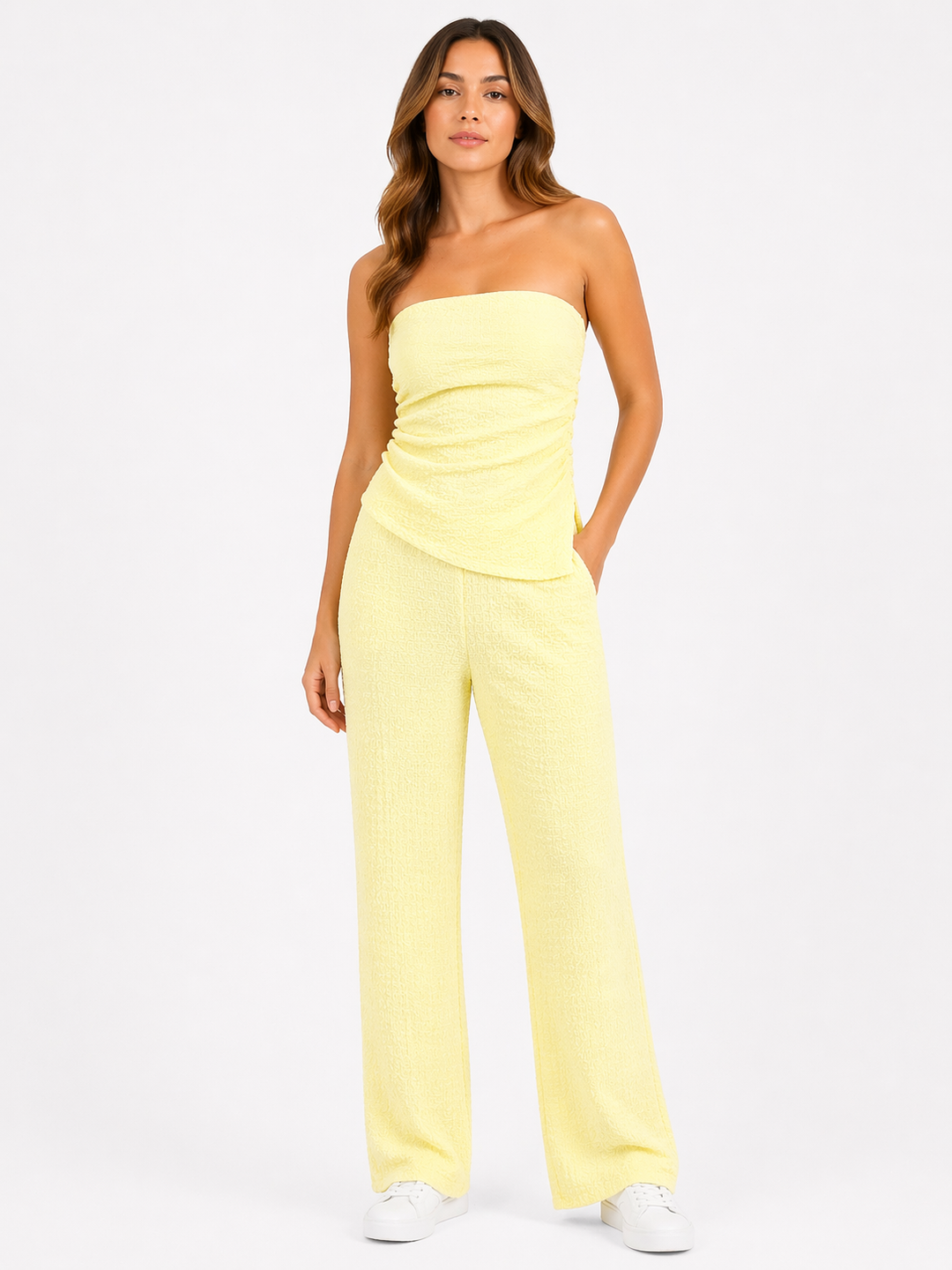 Luxe Strapless Co-Ord Set – Textured Top & Wide Leg Broek FR440