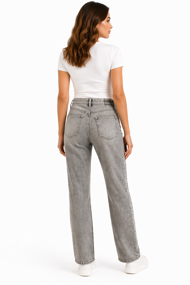 Luxe Sparkle Straight Leg Jeans – Grijs RJ6529