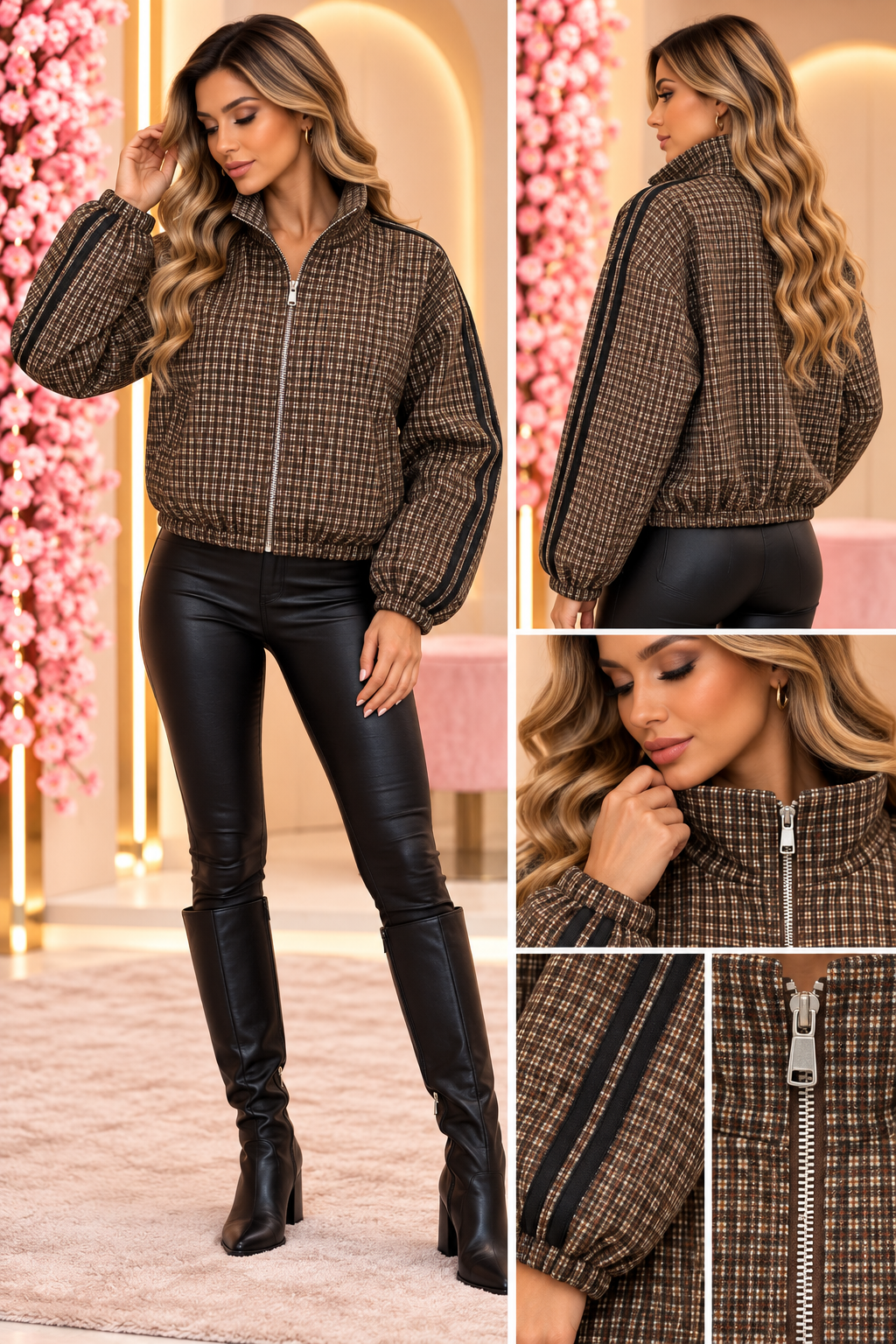Midnight Check Luxe Track Jacket M925