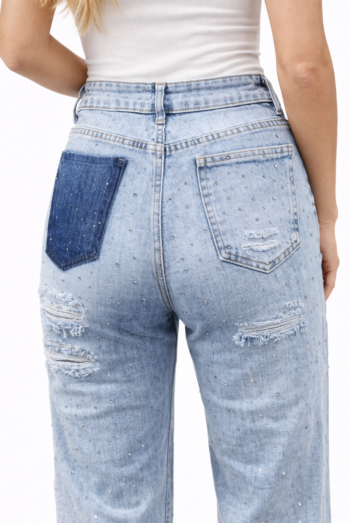 Sparkle Wide Leg Denim – Light Blue HelloMiss HM1503