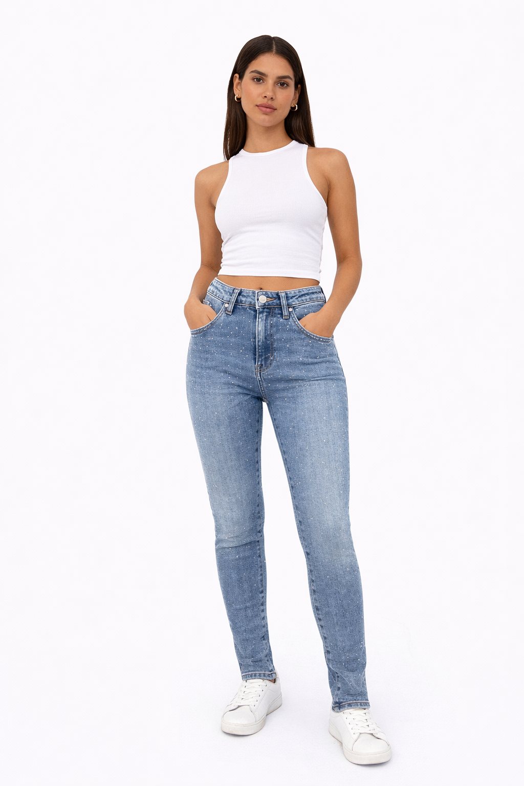 ICONIC Crystal Sparkle High-Waist Skinny Jeans MF-108