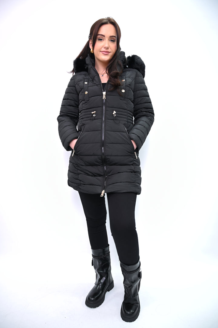 Minuit Nord – Gewatteerde Winterjas met Bontkraag F2009-1