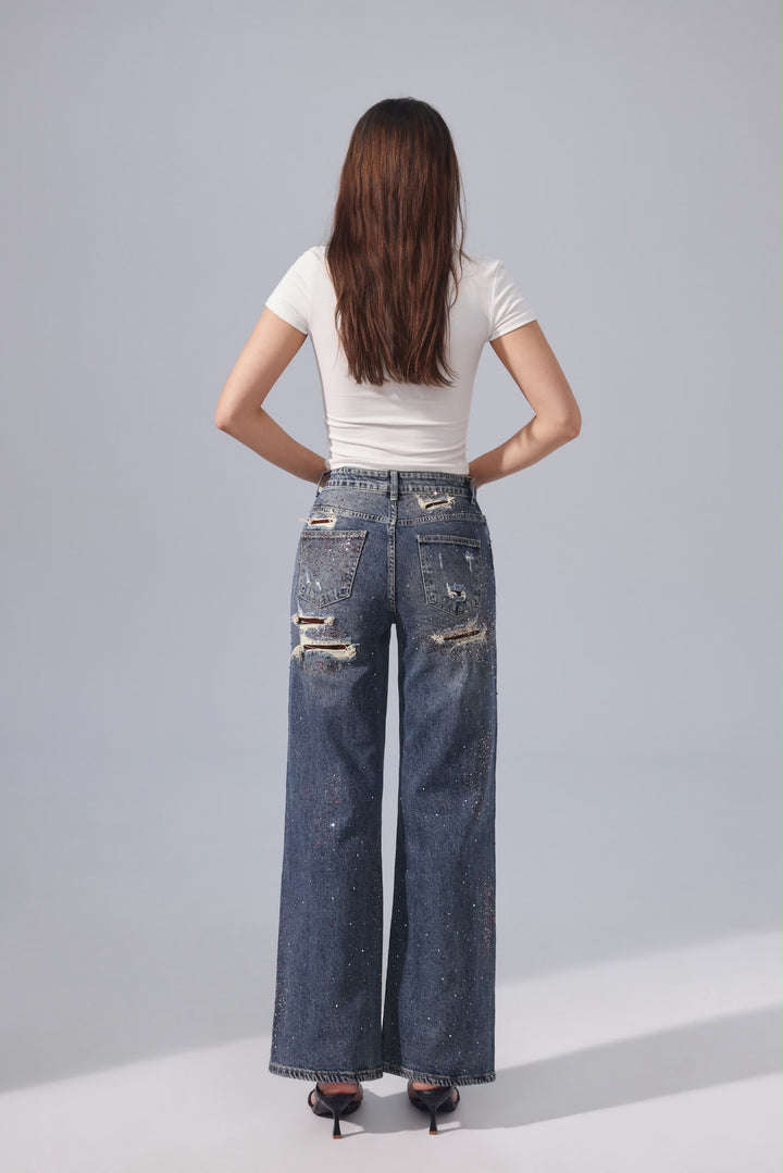 Celeste Rhinestone Wide Leg Jeans Sarah John ST1130