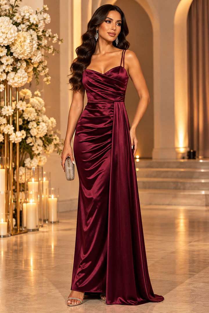 Celeste Satin Draped Evening Gown V6578