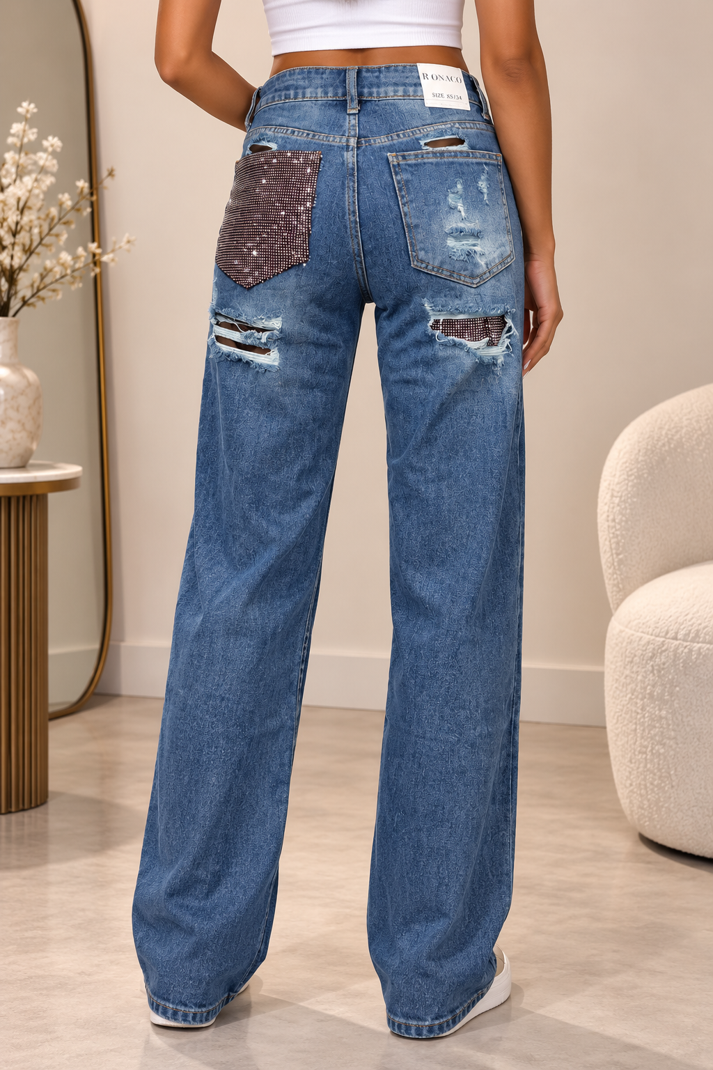 Diamond Pocket Straight Leg Jeans – Blue W118-2