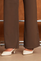 Elegant Tailored Wide Leg Trousers – Chocolate Brown 3155