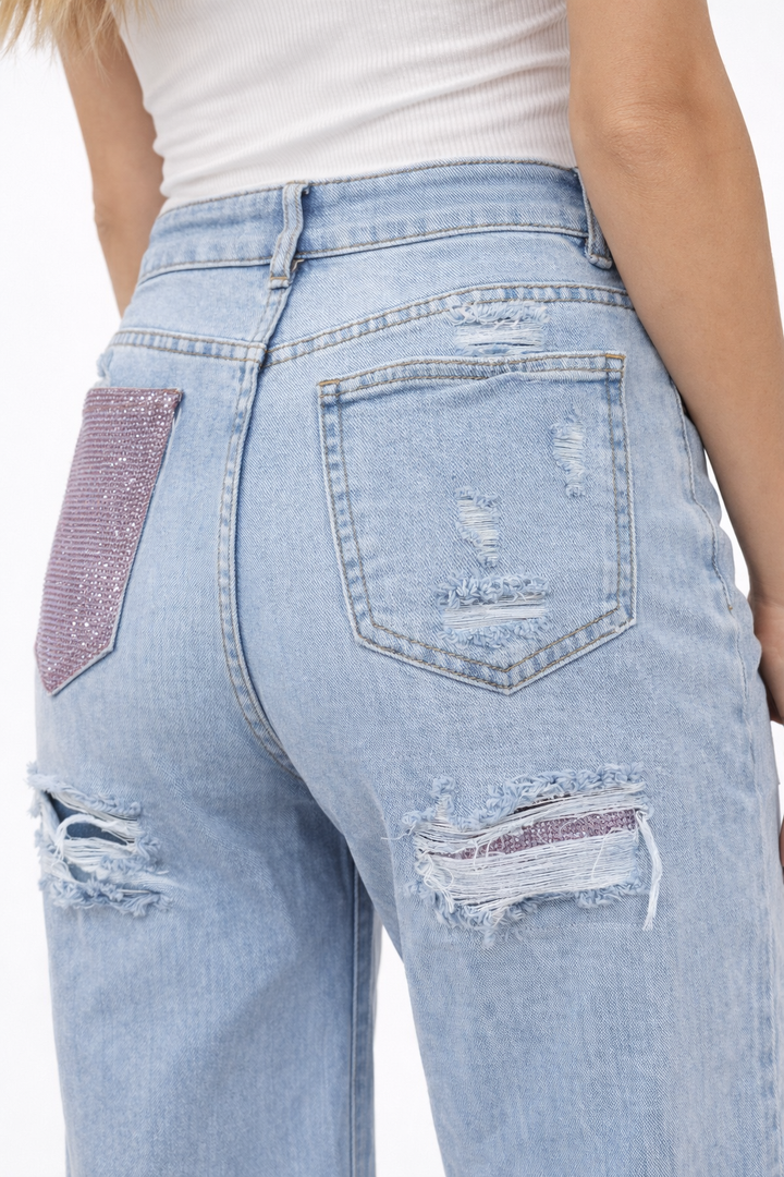 Glam Rebel Wide Leg Jeans – Light Blue HelloMiss HM1558
