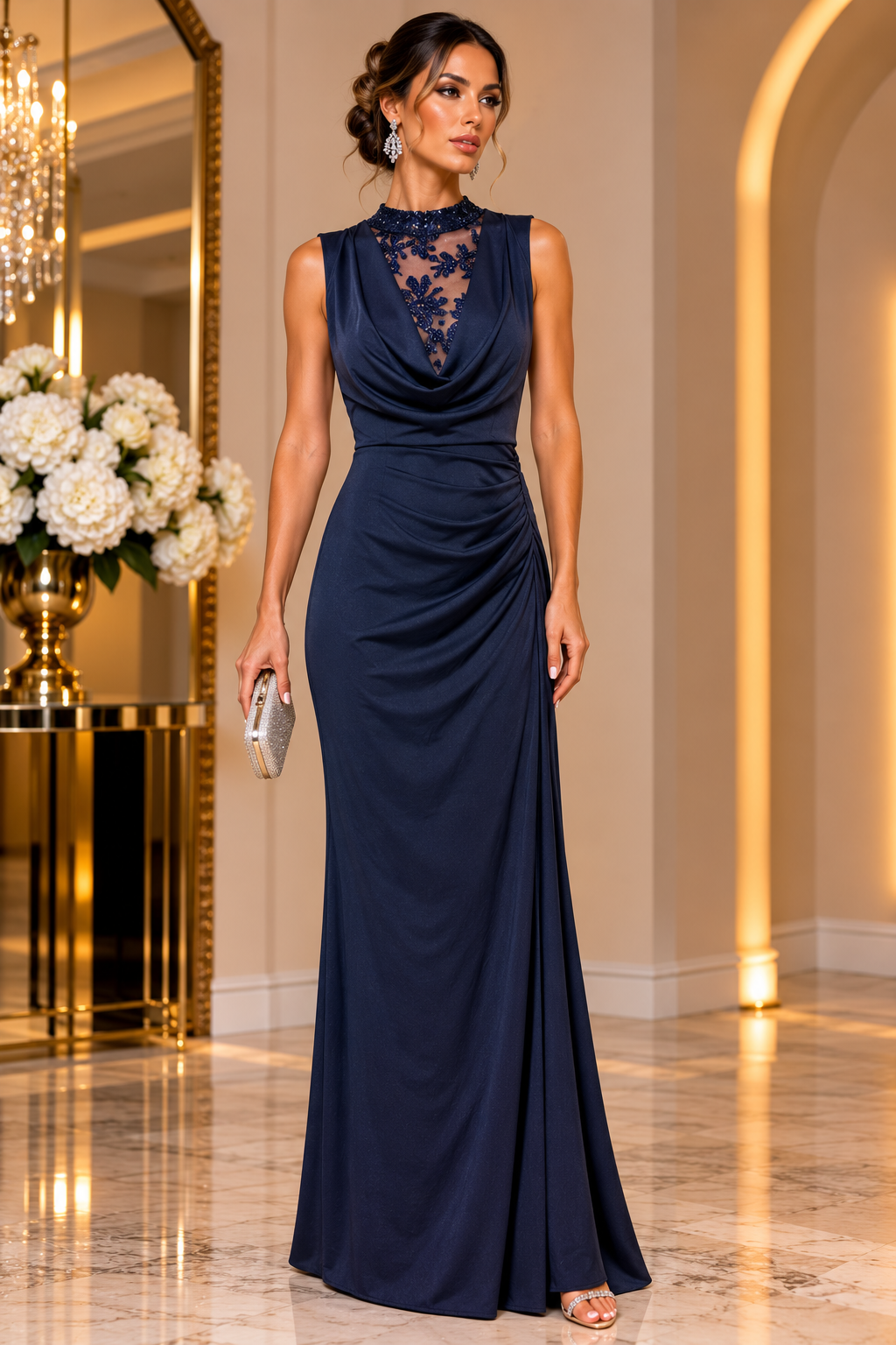 Celeste Emerald Open-Back Evening Gown V6831