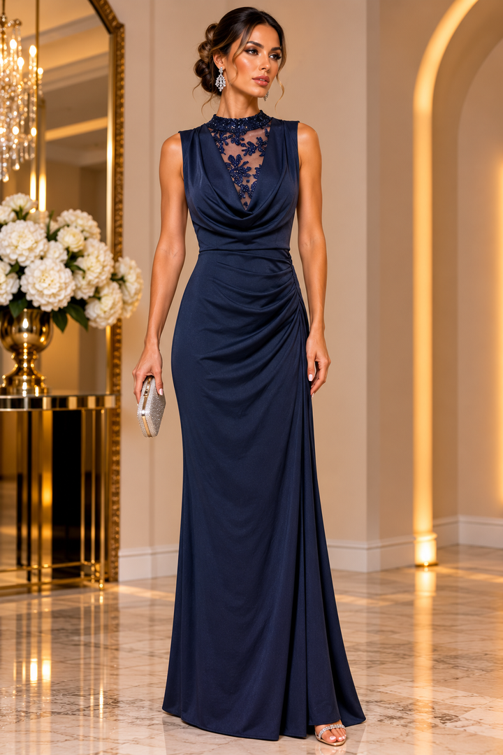 Celeste Emerald Open-Back Evening Gown V6831