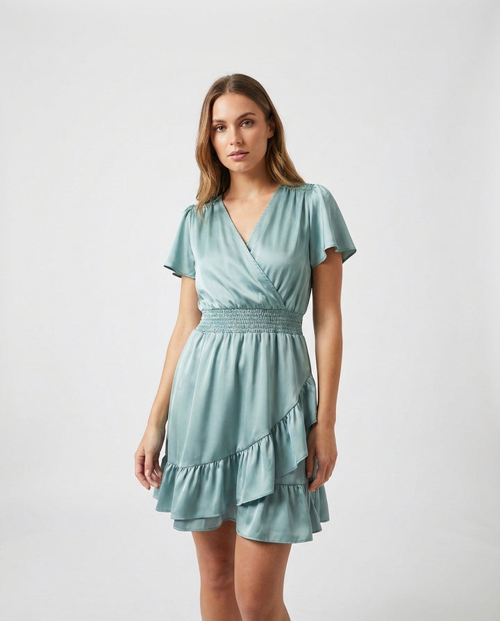 Noir Élan – Zwarte Wrapjurk met Ruches M2011