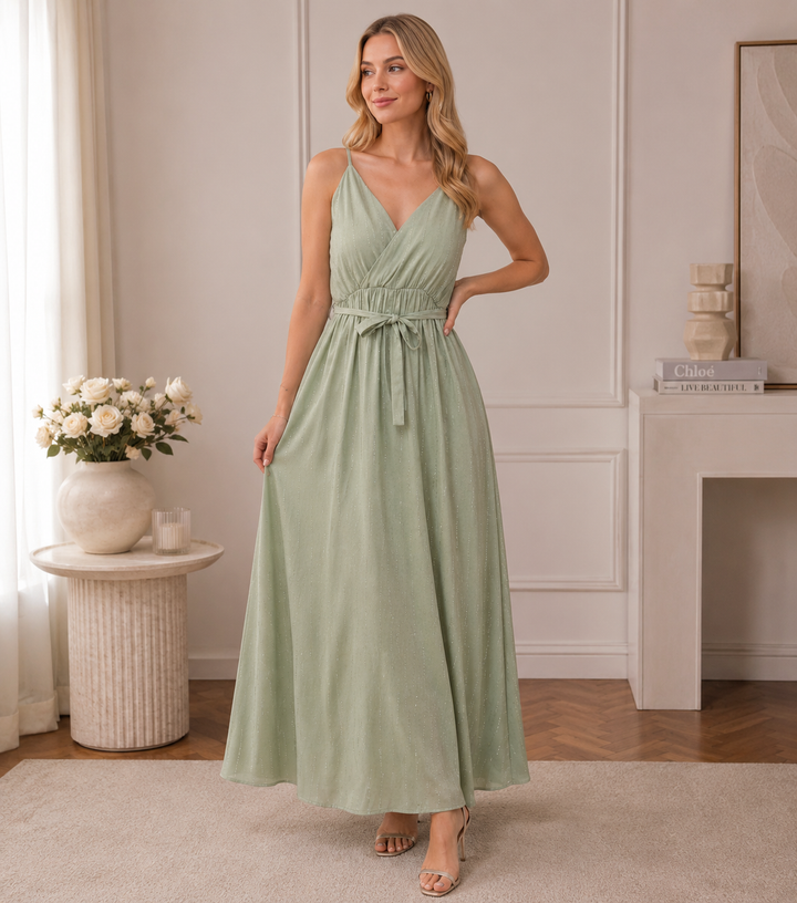 Celeste Shimmer Maxi Dress – Sage Green AZ624