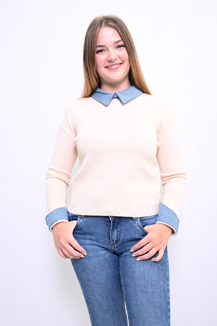Denim Accent Sweater A2537