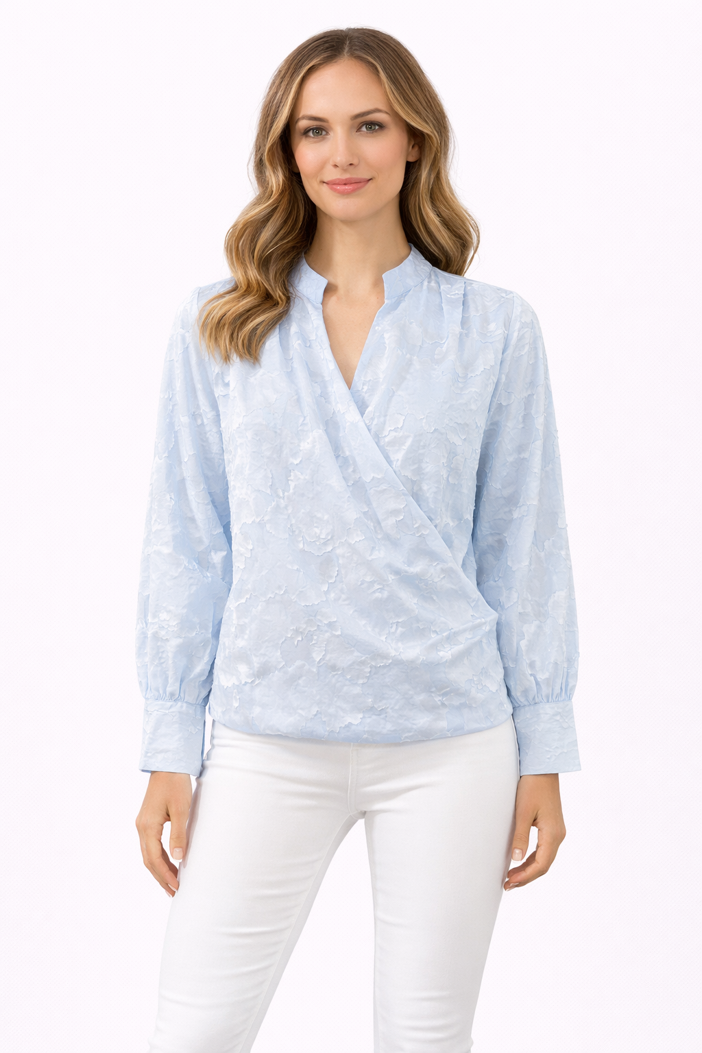 Elegante Jacquard Overslag Blouse 92288