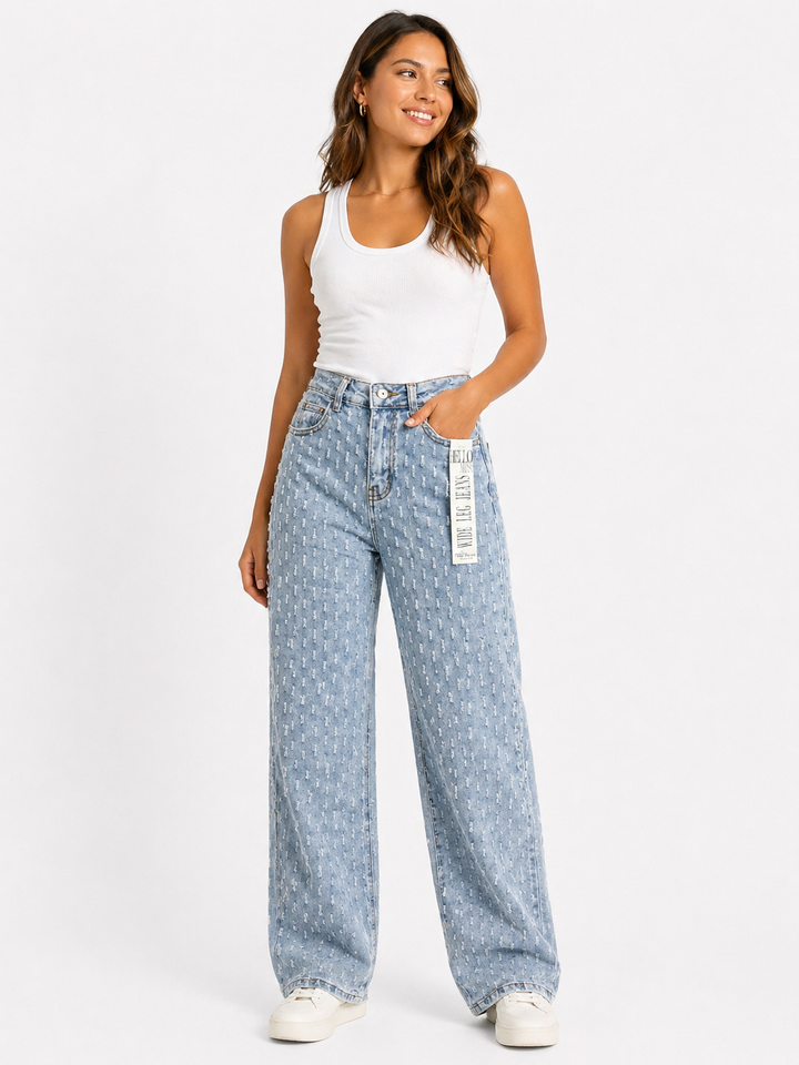 Wide Leg Jeans met Textuur – Lichtblauw HelloMiss H655-1