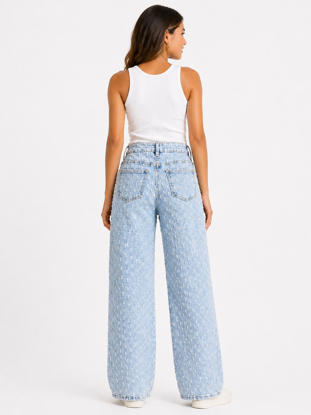 Wide Leg Jeans met Textuur – Lichtblauw HelloMiss H655-1
