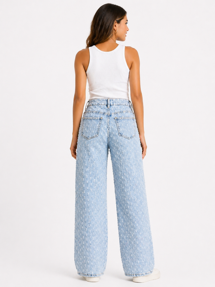 Wide Leg Jeans met Textuur – Lichtblauw HelloMiss H655-1
