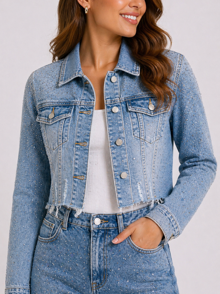 Sparkle Cropped Denim Jacket – Light Blue HelloMiss HM8640