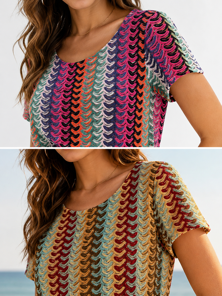 Sunset Waves Crochet Top – Roze Mix A2800