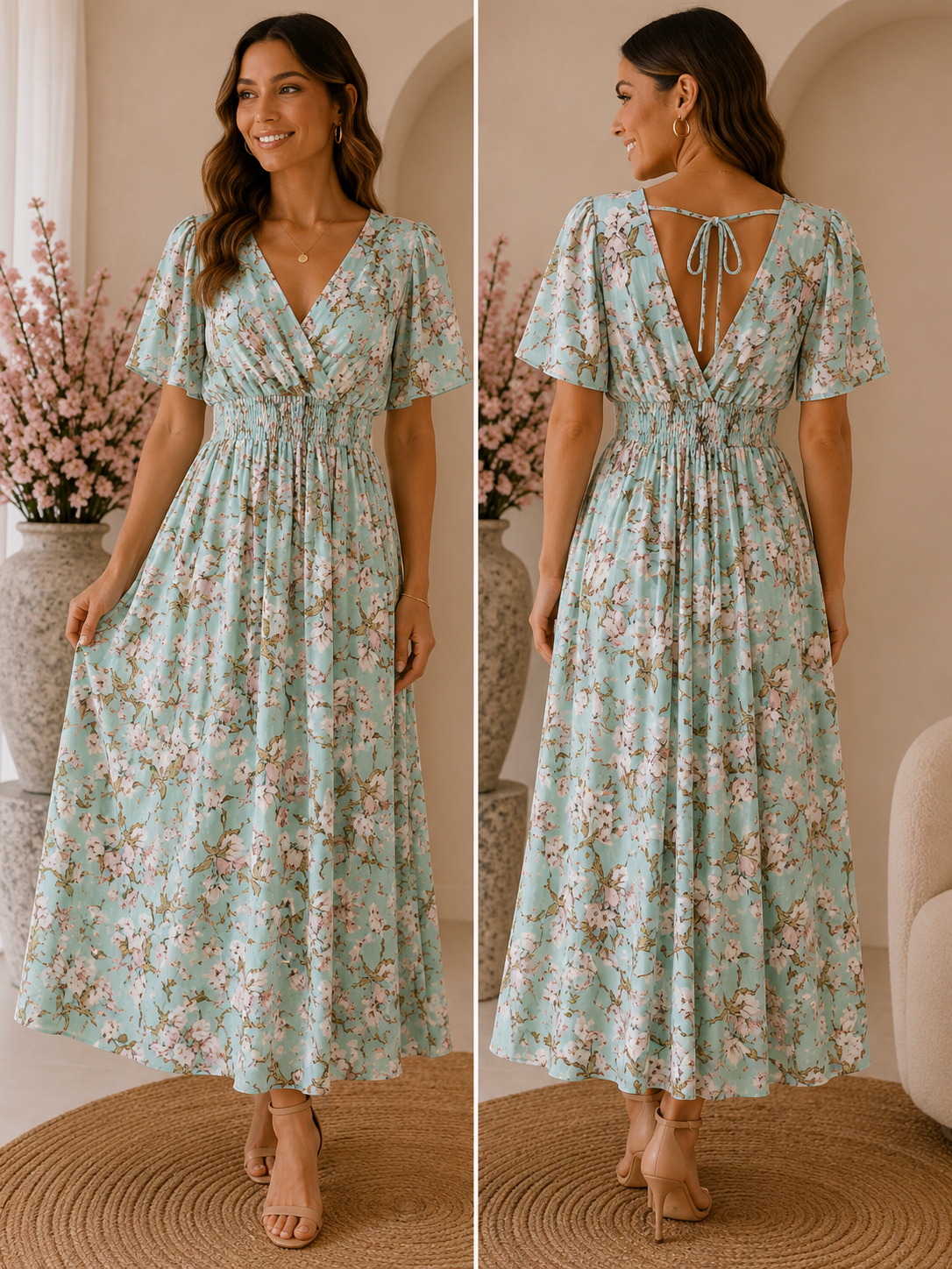 Lunara Maxi Jurk – Mint Blossom 218902