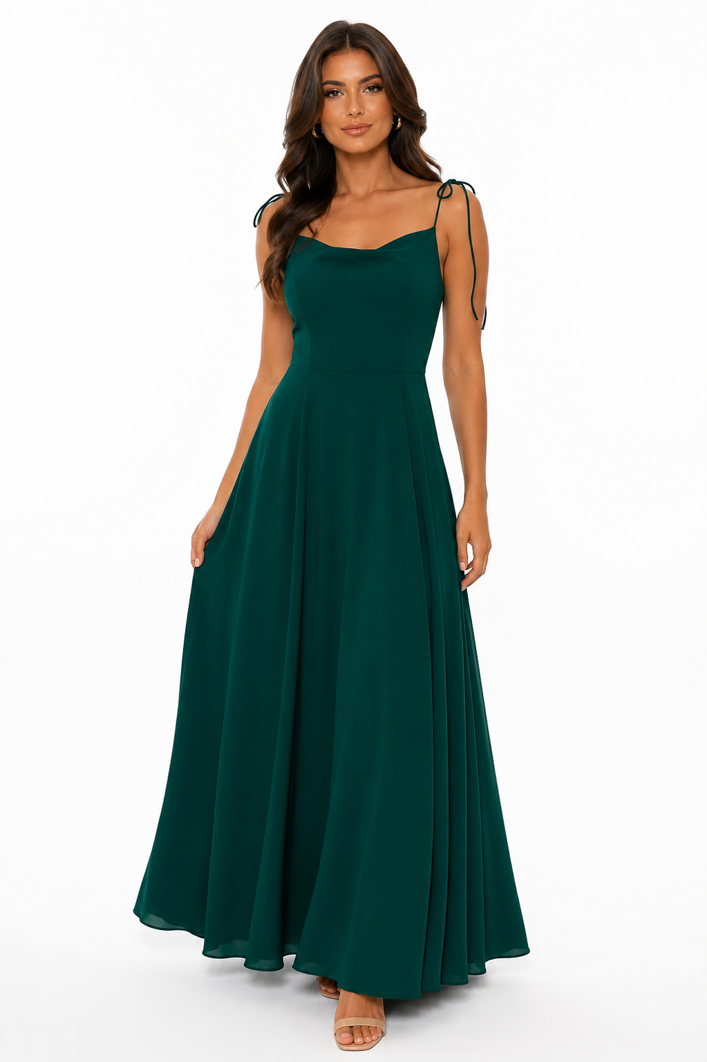 Luna Satin Tie-Strap Maxi Jurk 30503