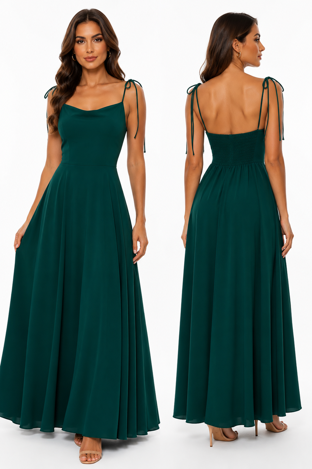 Luna Satin Tie-Strap Maxi Jurk 30503