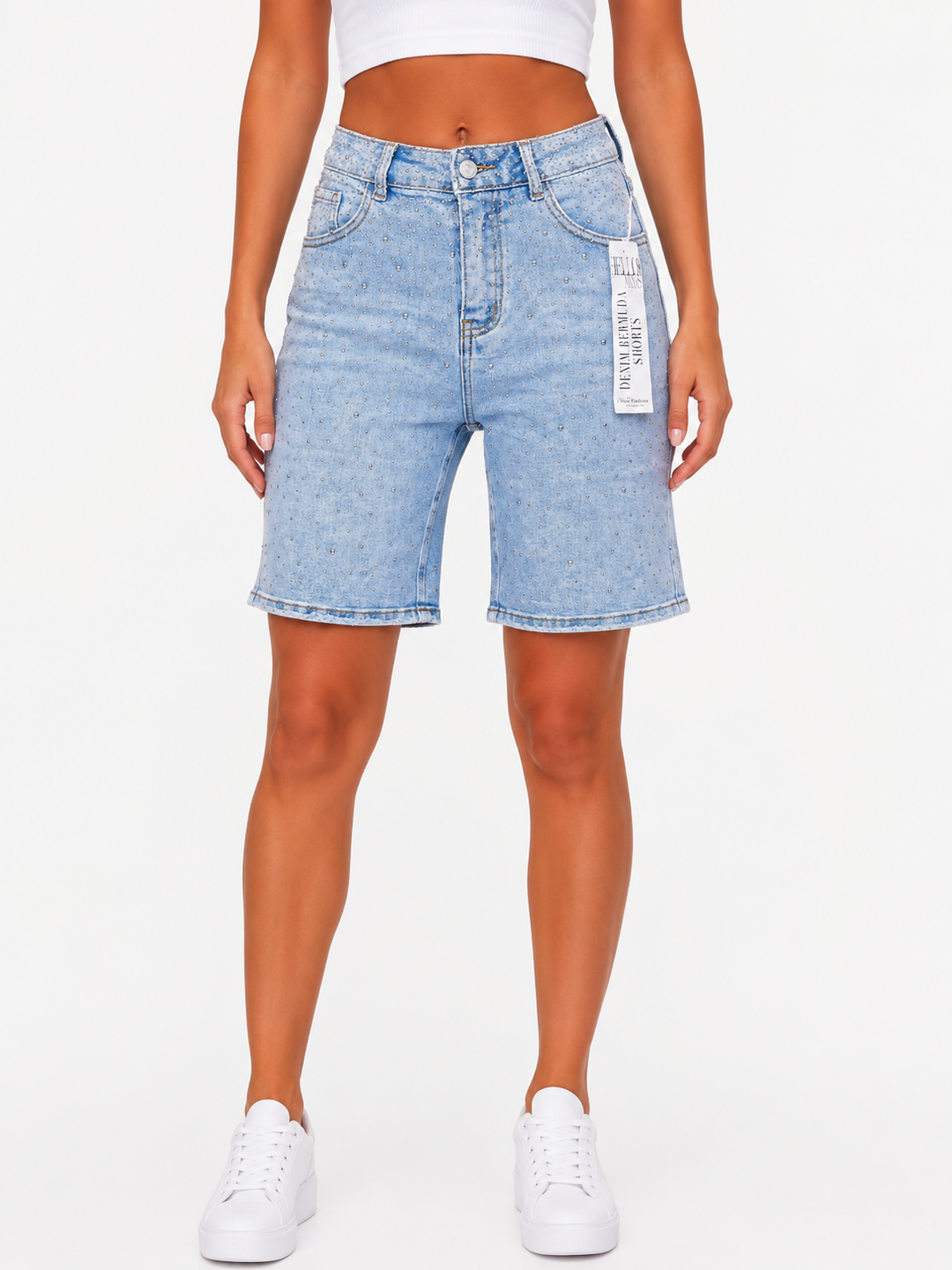 Celeste Crystal Bermuda Shorts – Light Blue HM1607-1