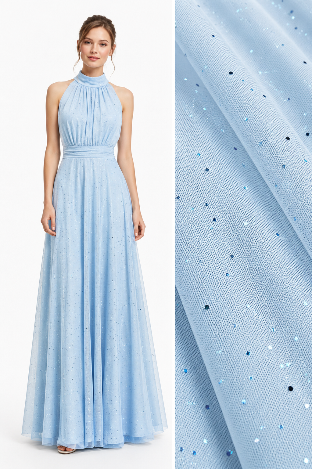 Midnight Grace Halter Glitter Maxi Gown – Elegant Open Back Evening Dress 20037