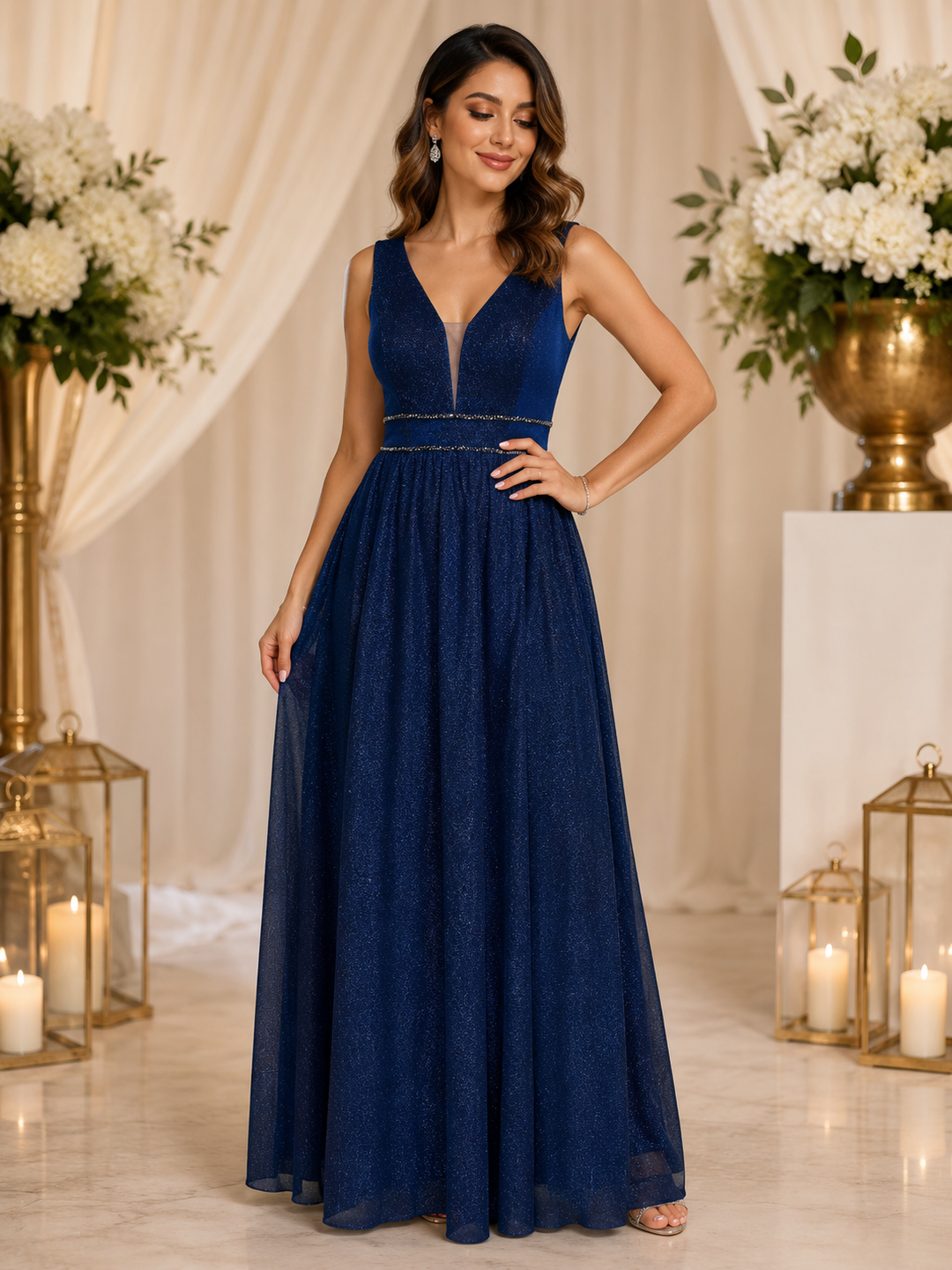 Celeste Navy Glitter Evening Gown Queensize H22065