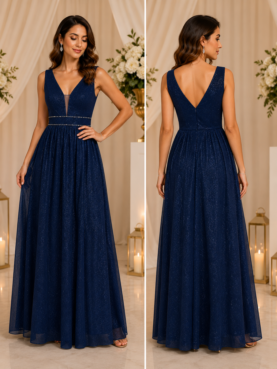 Celeste Navy Glitter Evening Gown Queensize H22065