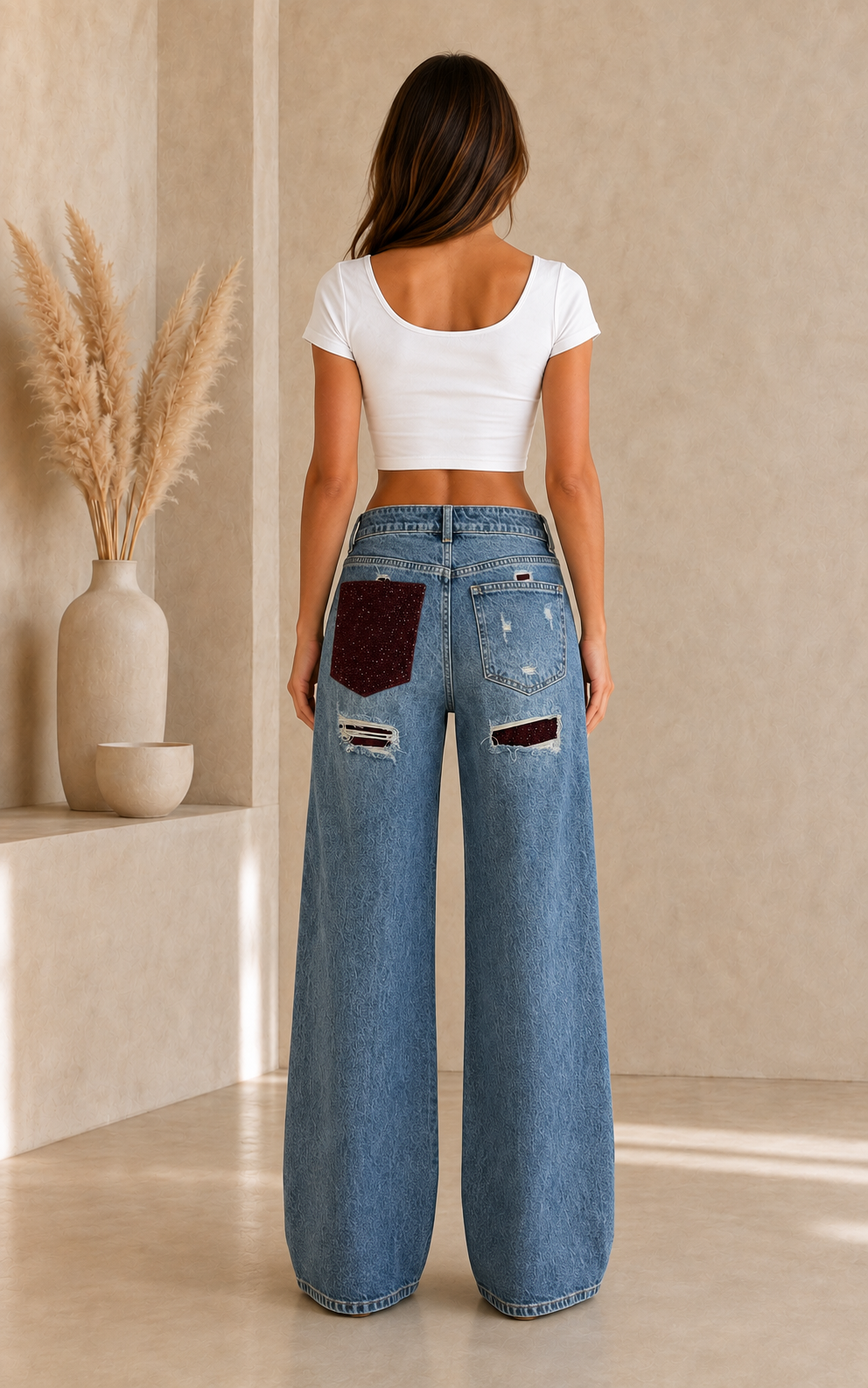Valencia Burgundy Sparkle Wideleg Jeans
K971