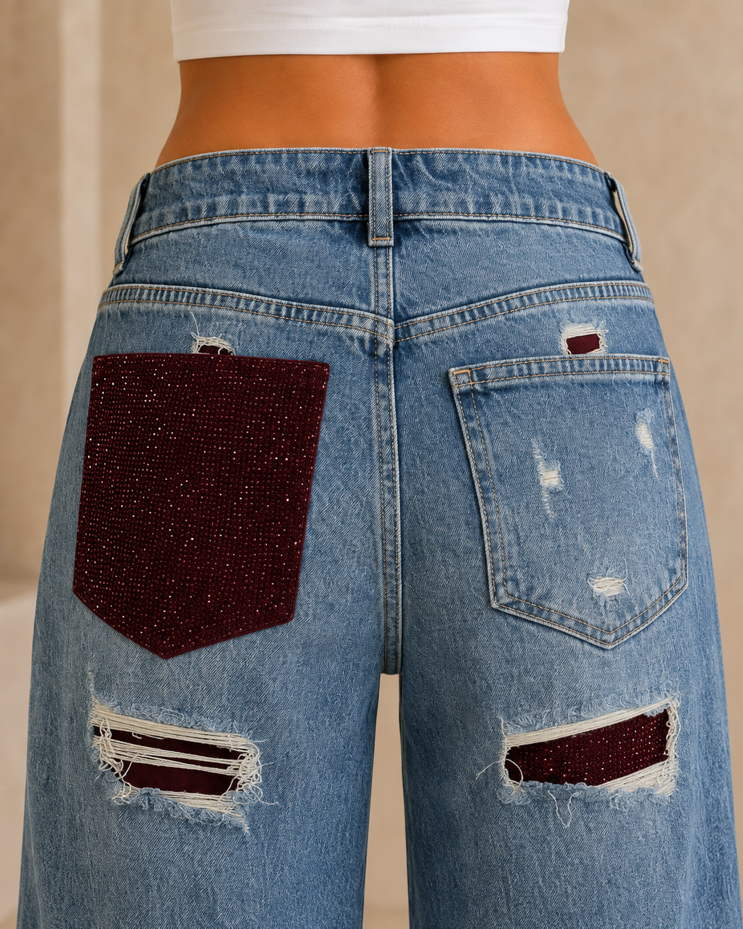 Valencia Burgundy Sparkle Wideleg Jeans
K971