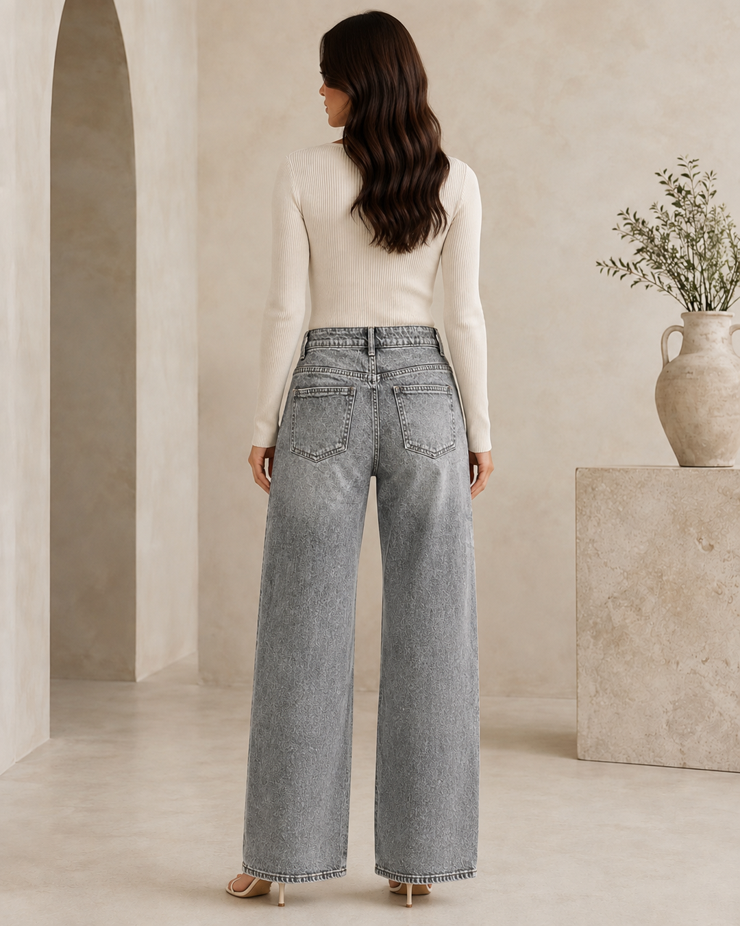 Luna Grey Wash Wide Leg Jeans Sarah John ST1055-3