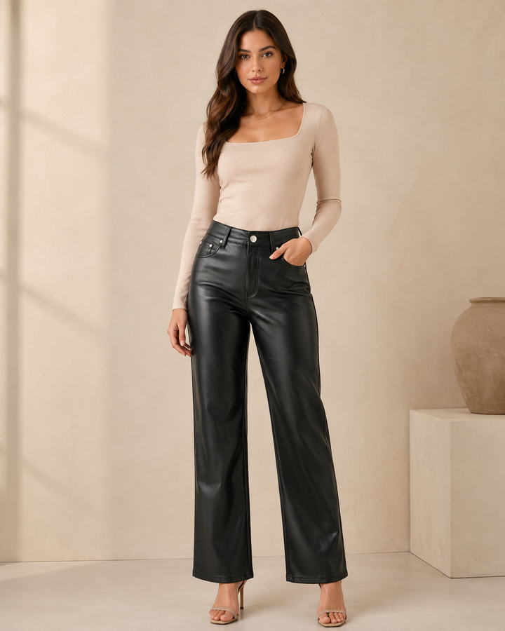 Elise Leatherlook Wide Leg Pants VS19133A