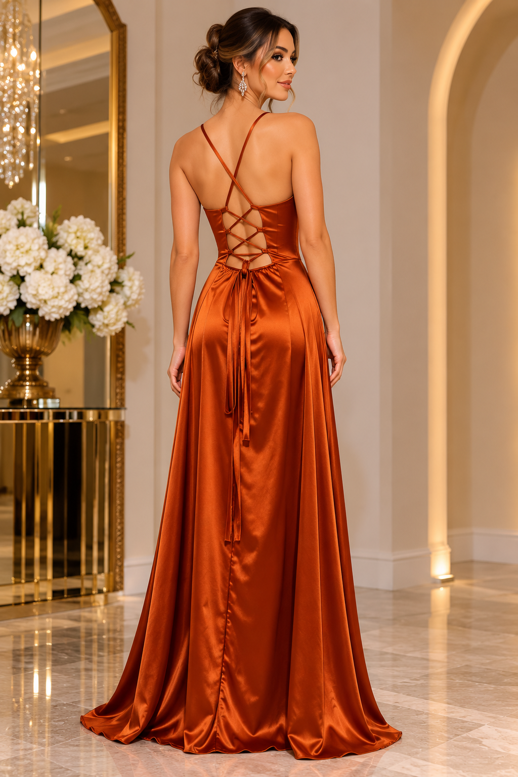 Elara Satin Corset Gown V6681