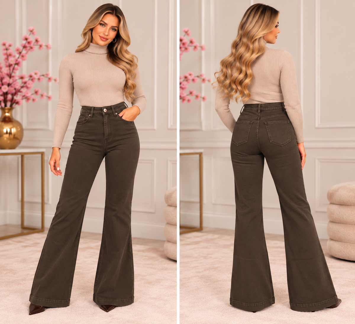 Chocolate Brown Flair Jeans – High Waist S009-131