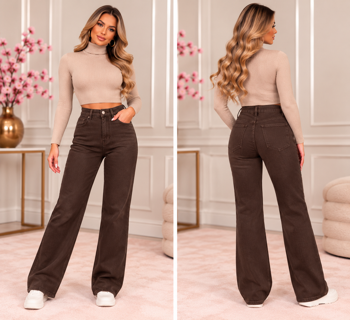 Chocolate Wide Leg Jeans ST1166-3