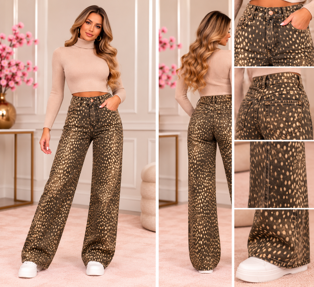 Bambi Print Wide Leg Jeans – Brown F2852