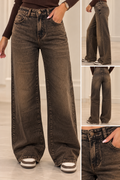 Vintage Wash Wide Leg Jeans – Brown Sarah John ST1016-15