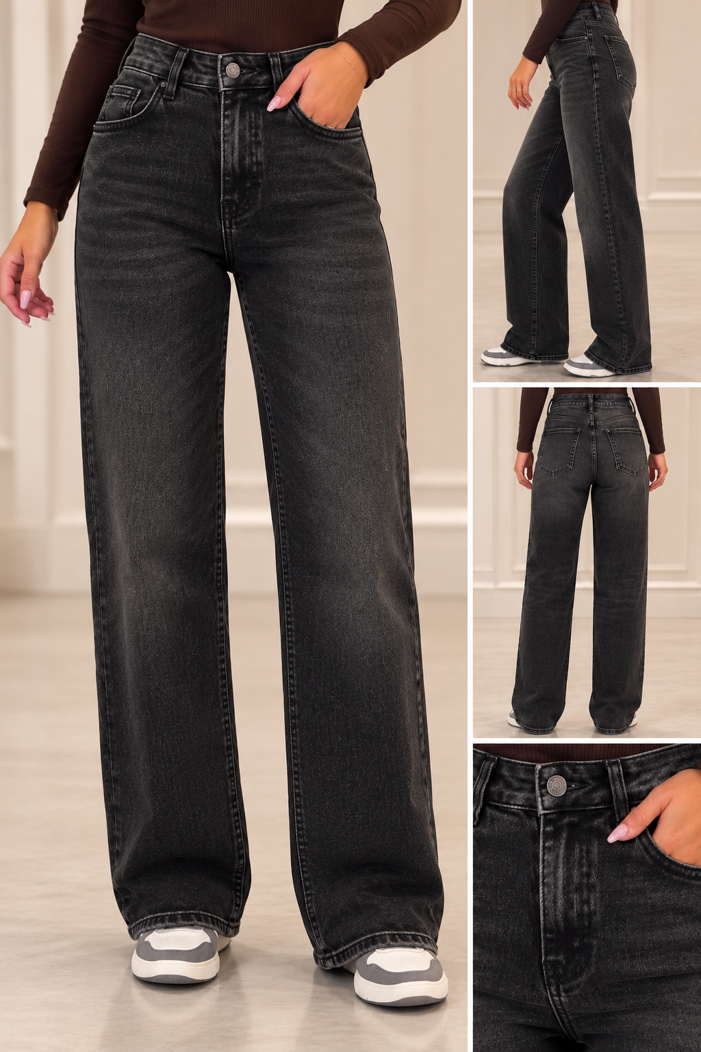 Vintage Black Wide Leg Jeans – Washed Denim ST1092-6