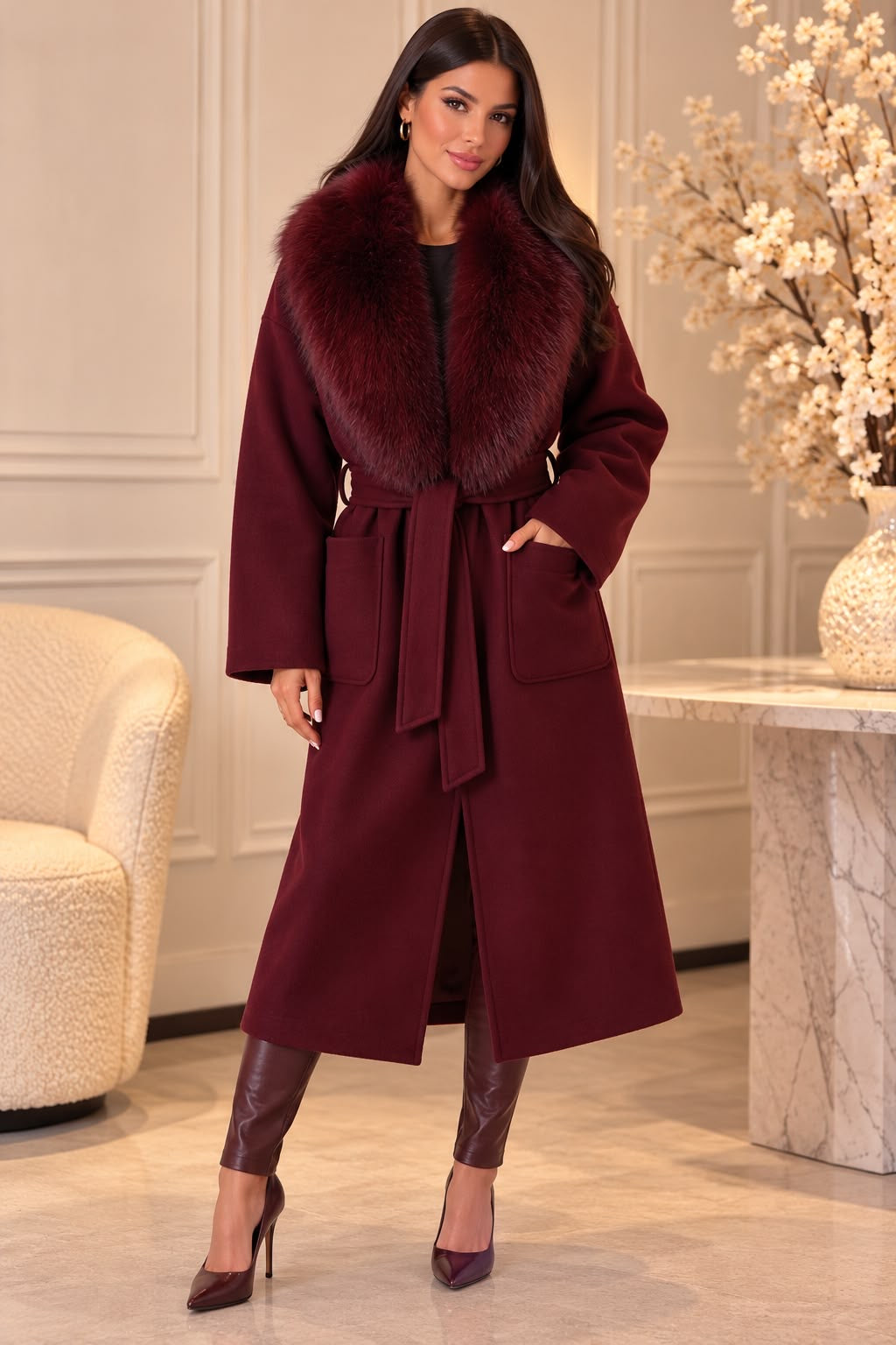 Luxury Faux Fur Belted Coat