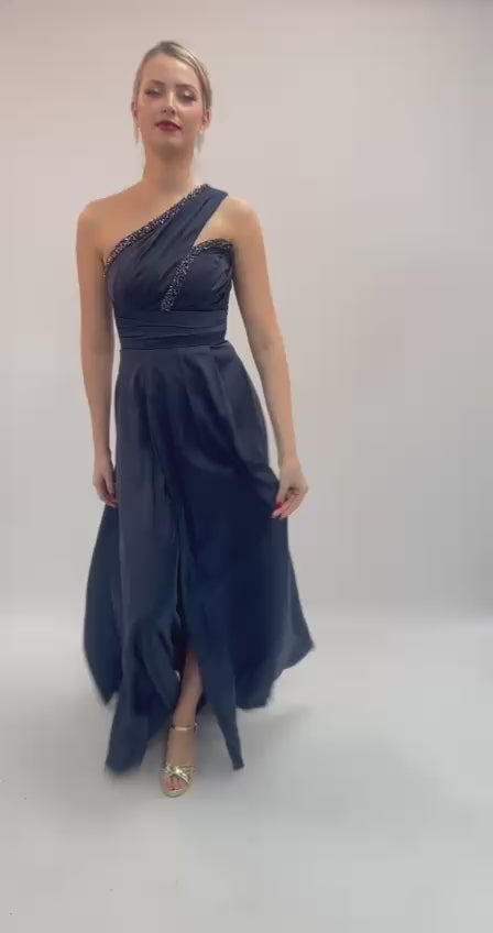 One-Shoulder Marineblauwe Jurk Asymmetric Glow HM2507