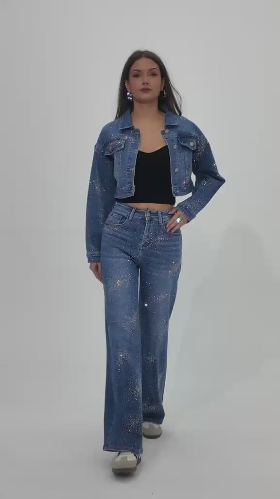 Moonlight Sparkle Cropped Denim Jacket HelloMiss HM8638